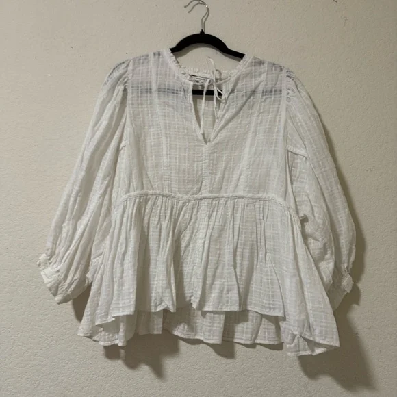 American Eagle Outfitters White Textured Blouse - Picture 2 of 3